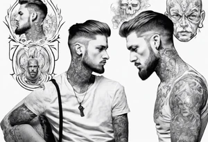 man looking into mirror, seeing his younger self tattoo idea