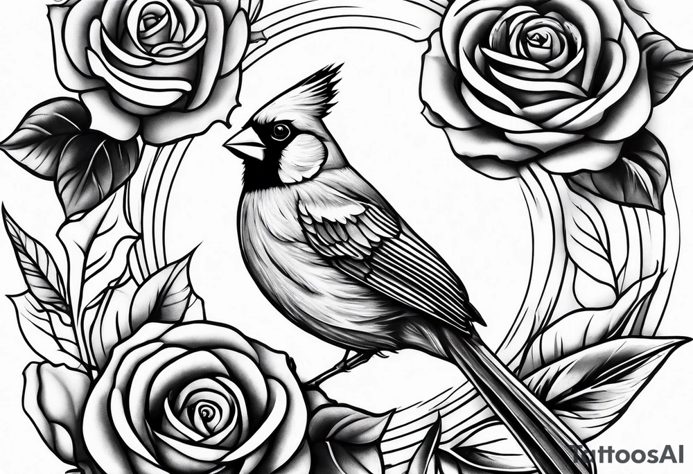 Masculine, cardinal, two roses, realistic, upper arm tattoo idea Masculine, cardinal, two roses, realistic, upper arm tattoo idea