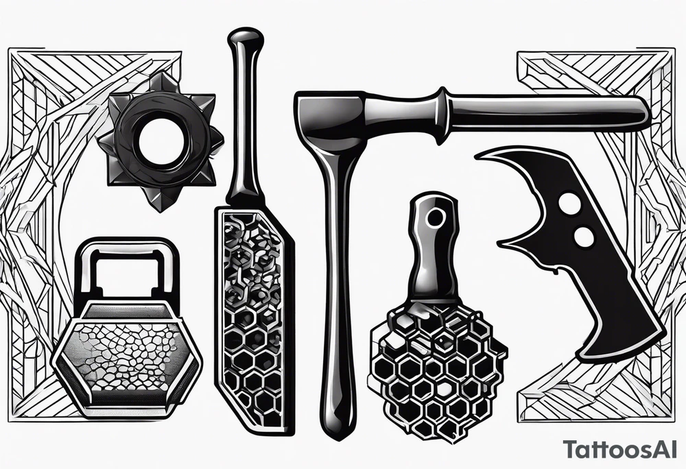 manual tools of construction industri, fit them on a honeycomb tattoo idea