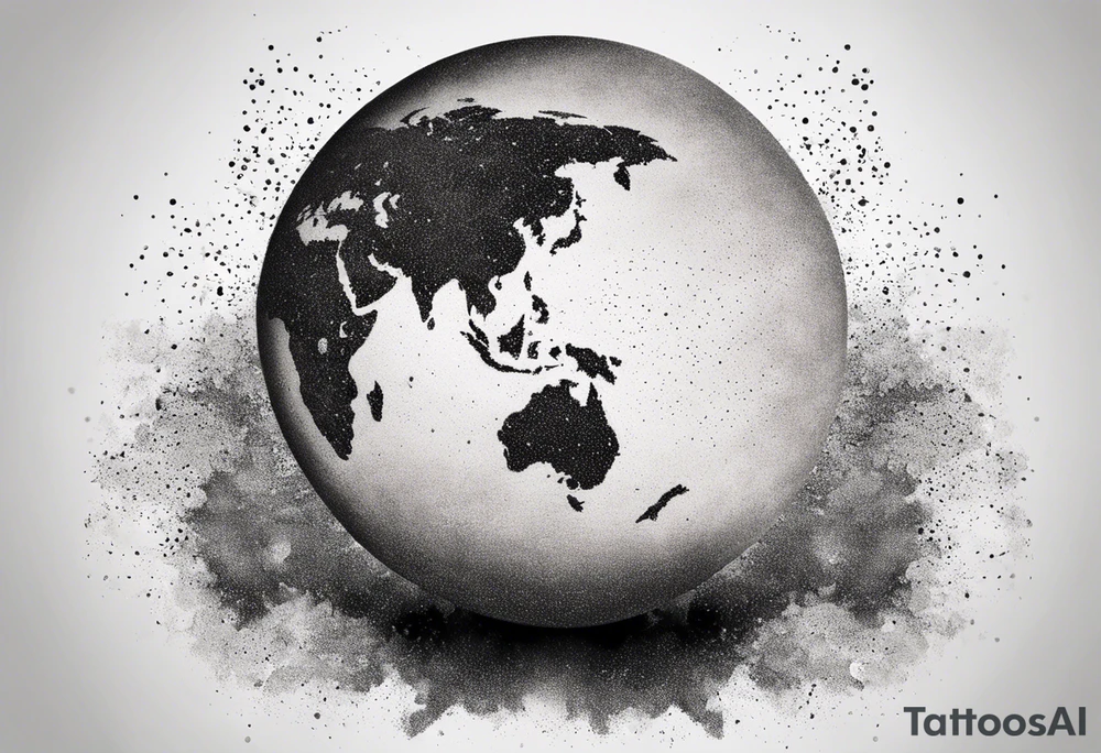 sphere exploding with world map tattoo idea