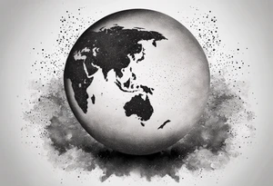 sphere exploding with world map tattoo idea