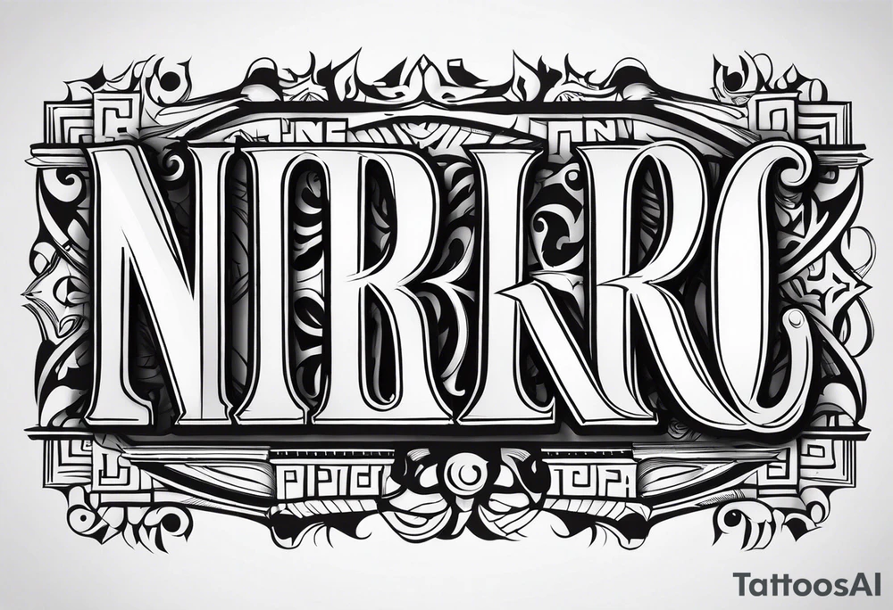 NERO block letters with hirns tattoo idea