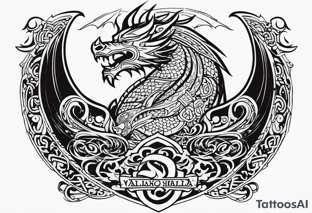 Valhalla sword shield viking ship dragon head tattoo idea Valhalla sword shield viking ship dragon head tattoo idea
