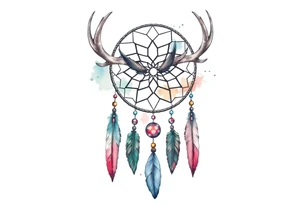 Dreamcatcher made from deer antlers with feathers and beads hanging off it tattoo idea