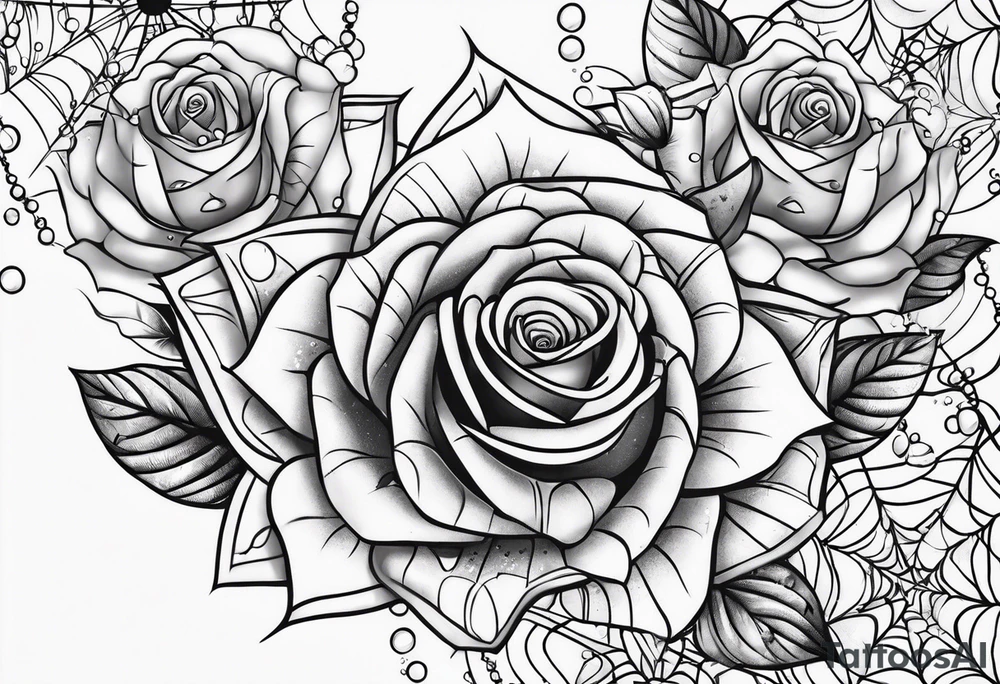 Spider bubbles roses stars tattoo idea