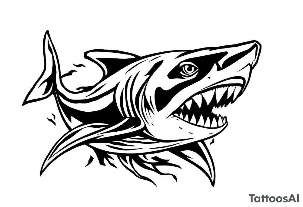 Masculine strong shark flowing tattoo idea