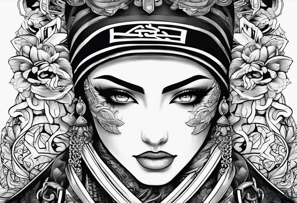 the letters A R in the middle of a ninja headband tattoo idea