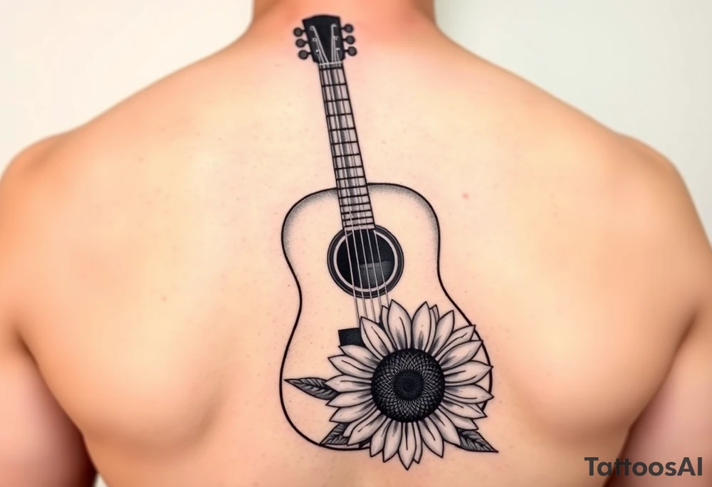 Acoustic guitar with  sunflower on bottom tattoo idea