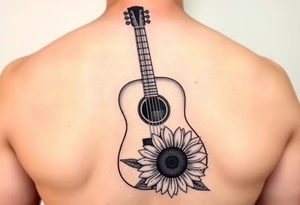 Acoustic guitar with  sunflower on bottom tattoo idea