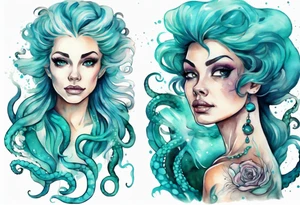 Ursula but young and beautiful, with turquoise tentacles tattoo idea