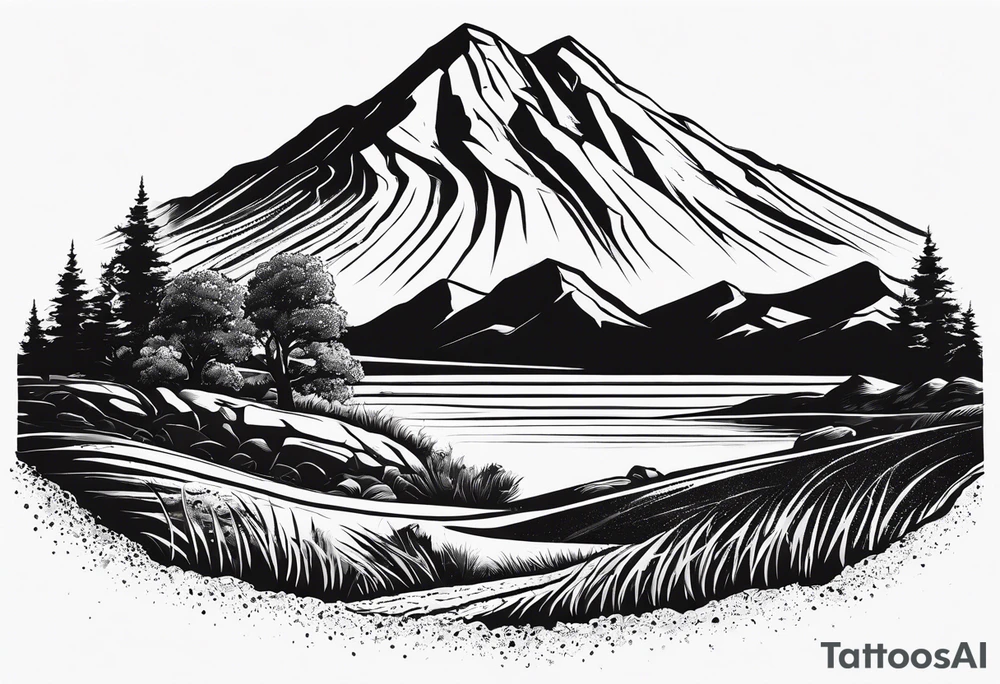 Create a tattoo of a flat topped rock Ebenezer surrounded by freshly tilled soil tattoo idea