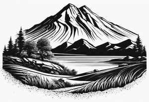 Create a tattoo of a flat topped rock Ebenezer surrounded by freshly tilled soil tattoo idea