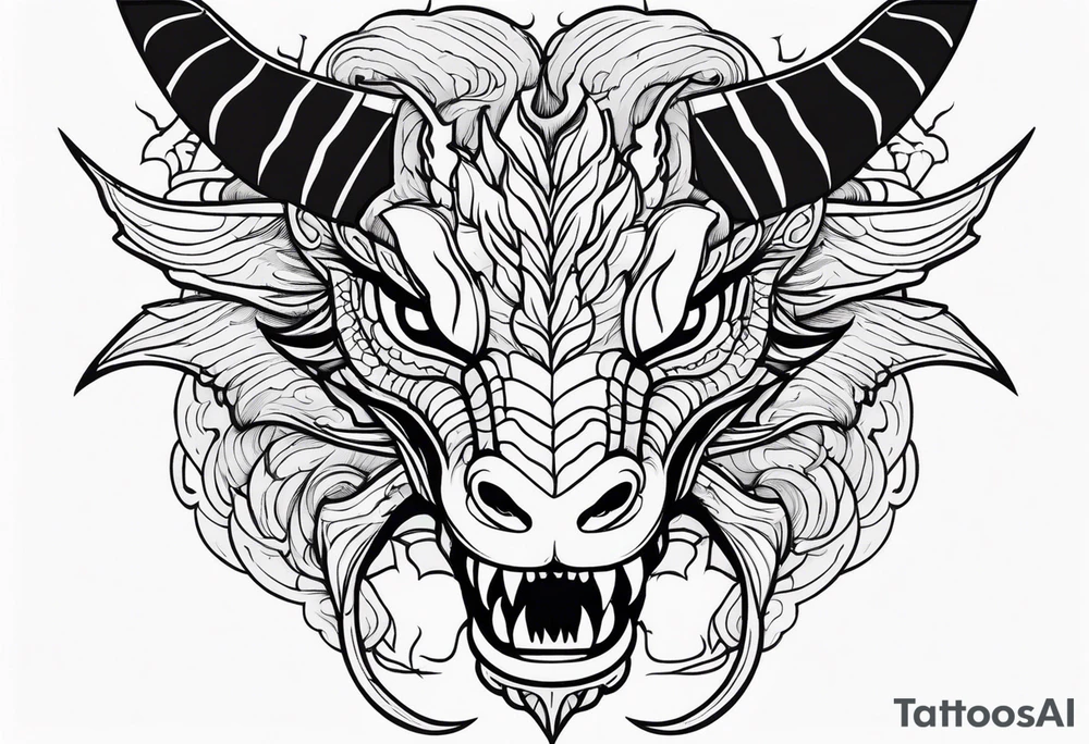 Dragon head facing front, tattoo should look old school Japanese way, dragon mouth should not be open. Long horn tattoo idea