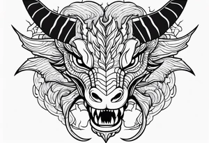 Dragon head facing front, tattoo should look old school Japanese way, dragon mouth should not be open. Long horn tattoo idea