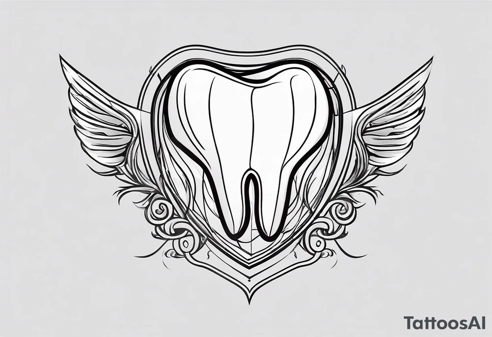 a simple outline of a tooth, seen from the front, white and shiny, logo-like tattoo idea