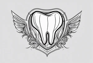 a simple outline of a tooth, seen from the front, white and shiny, logo-like tattoo idea