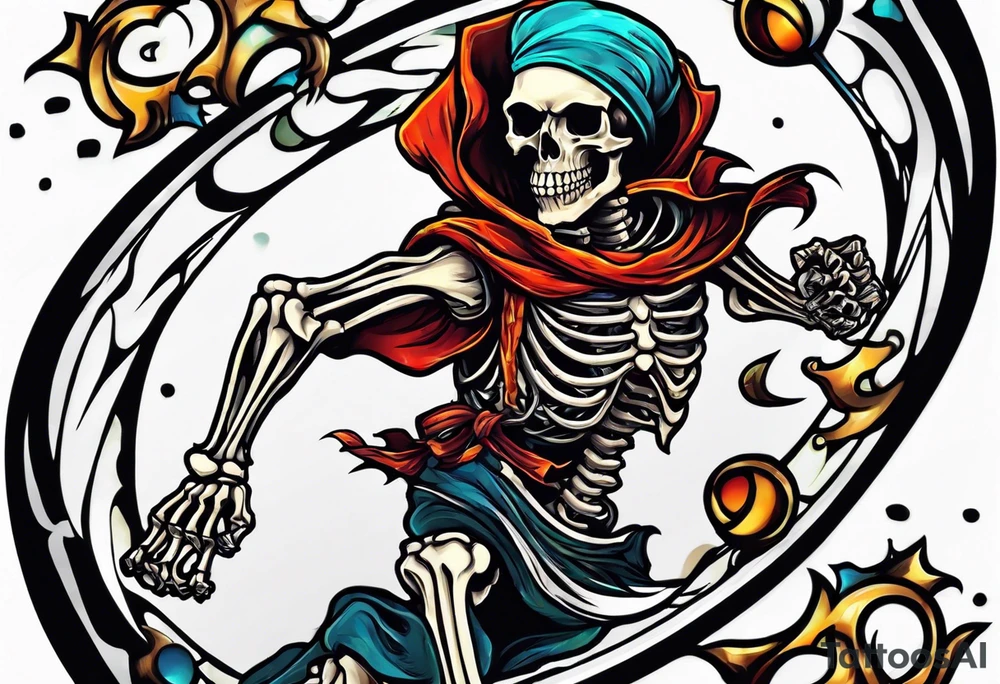 skeleton running from the world tattoo idea