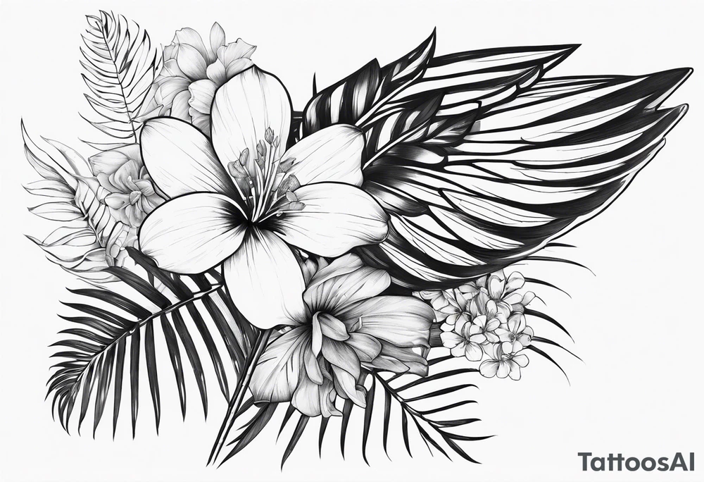 wing, flower, palm, sea tattoo idea