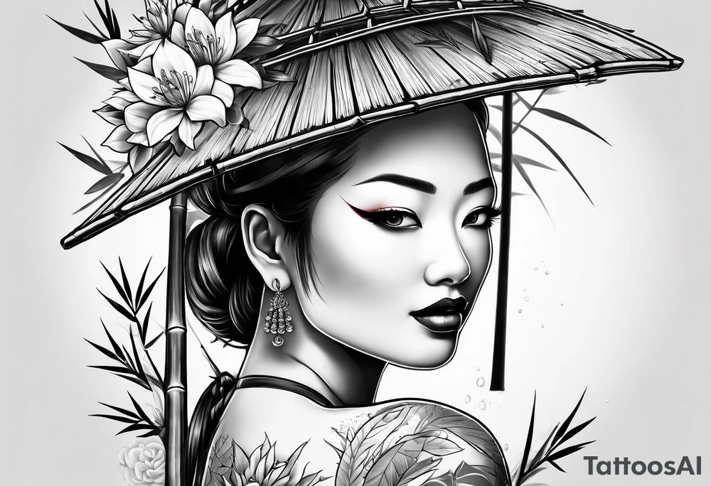 bamboo with cherry blossum tree behind it tattoo idea