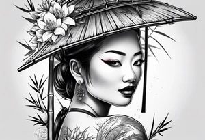 bamboo with cherry blossum tree behind it tattoo idea