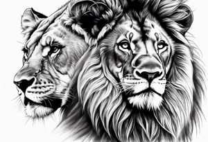 Realistic lion and lioness bonding tattoo idea
