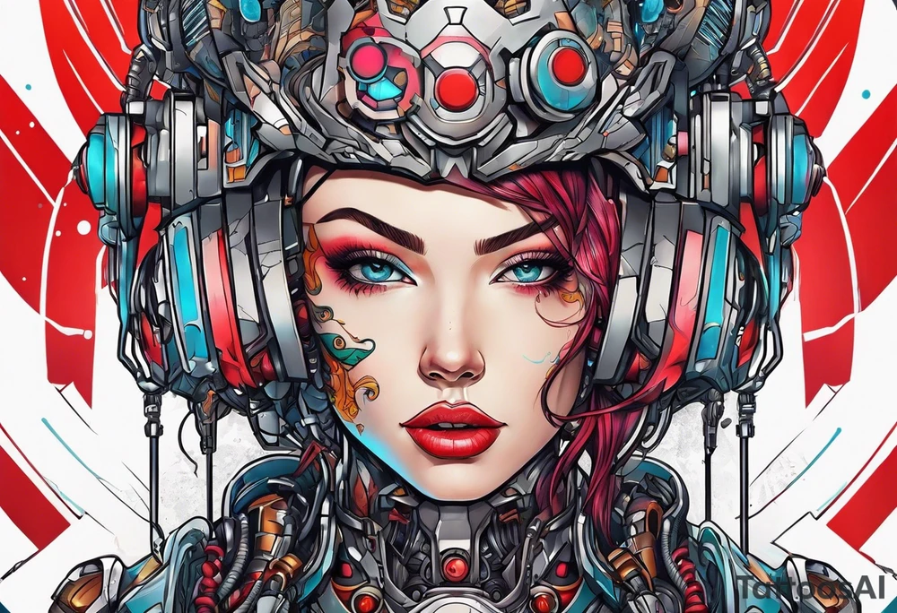 pop art cyborg girl tattoo idea