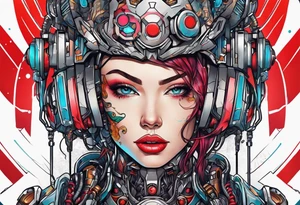 pop art cyborg girl tattoo idea