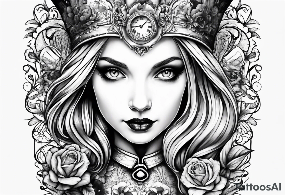 Alice in wonderland, Alice solo facing the viewer tattoo idea
