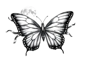 ethereal butterfly with flowing silk ribbons in moonlight tattoo idea