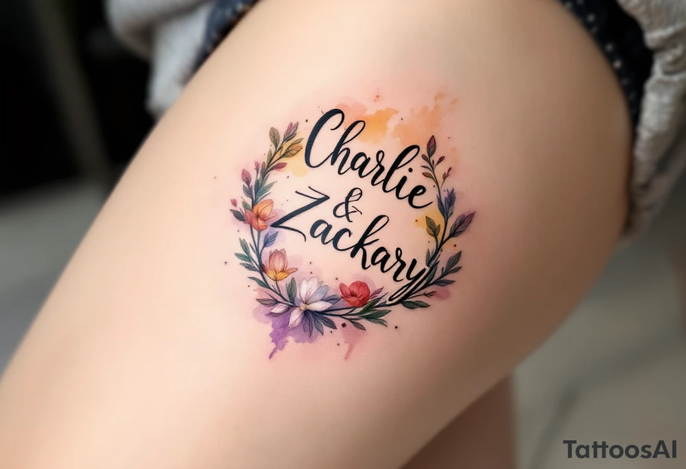 Create a delicate tattoo design that seamlessly integrates the initials of "Charlie" and "Zackary" in graceful, flowing cursive. Enclose the names within a softly stylized symbol that embodies strength and unity . The overall design should evoke warmth and protection while remaining refined and understated tattoo idea