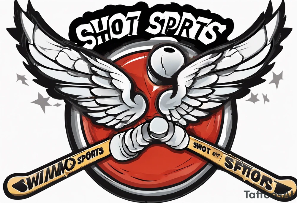 hockey puck with wings that says "SHOT SPORTS" tattoo idea