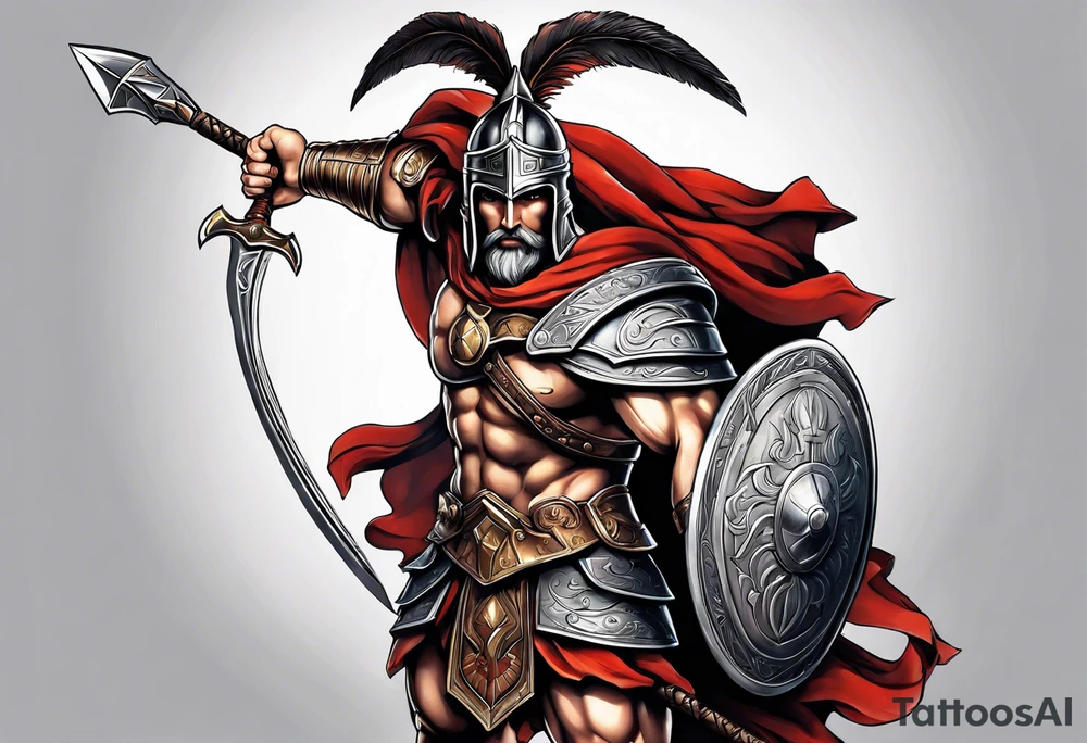 Ares greek God, holding his spear and shield tattoo idea