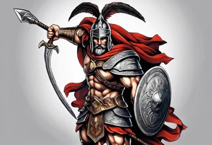 Ares greek God, holding his spear and shield tattoo idea
