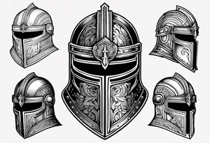medieval knight helmet 
woodcut stamp style tattoo idea