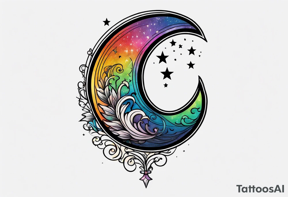 Small crescent moon with a rainbow tattoo idea