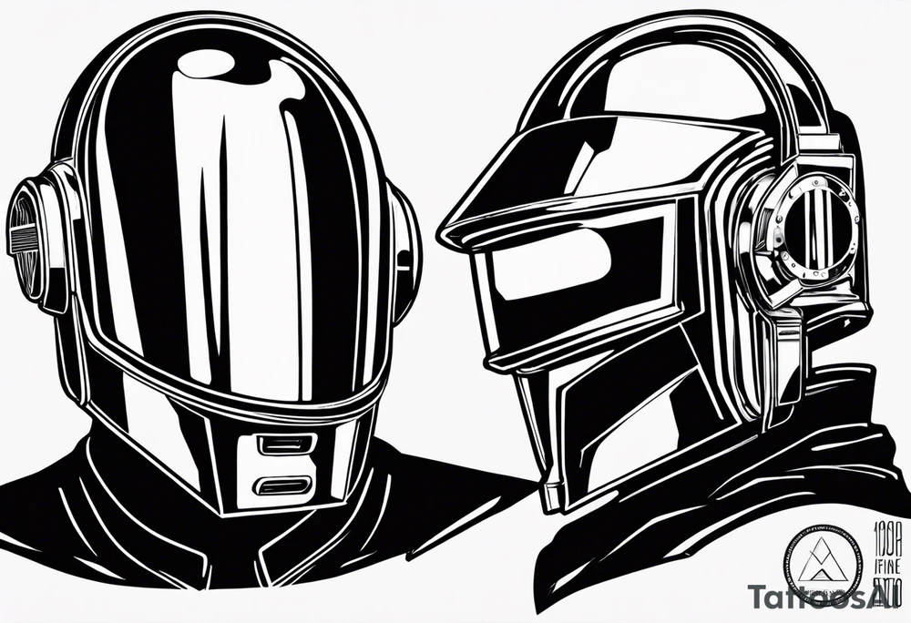 The two Daft Punk masks with 1993 written in the face of one and 2021 in the face of the other tattoo idea