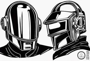 The two Daft Punk masks with 1993 written in the face of one and 2021 in the face of the other tattoo idea