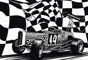 Sprint car, numbers 45, 29, checkered flag, skulls, race suit tattoo idea