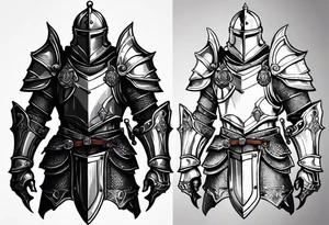 knight in heavy armor full body with clock tattoo idea
