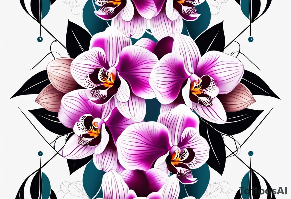 vertical minimal design with 
orchids tattoo idea