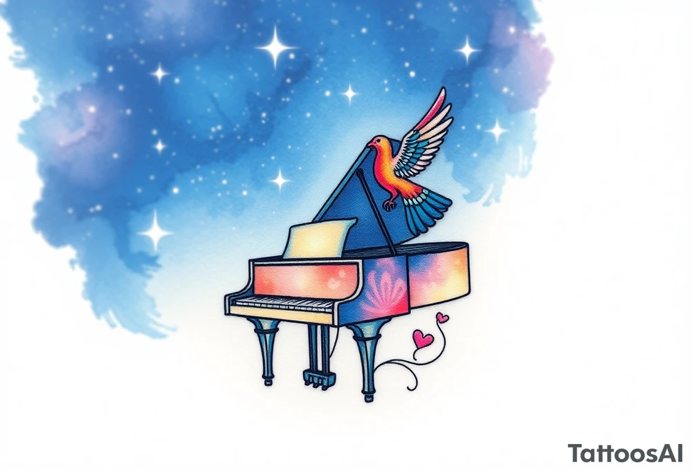dream grand piano under the stars swirl pheonix tattoo idea