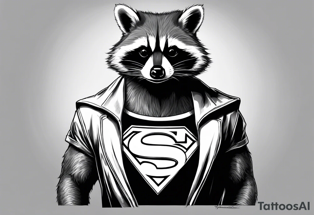 raccoon wearing a Superman t-shirt tattoo idea