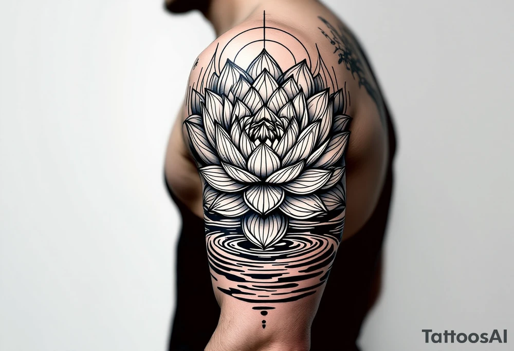 serene lotus flower emerging from sacred waters with ripples tattoo idea