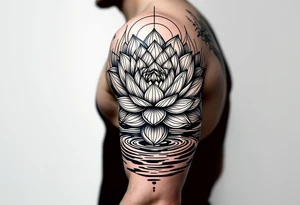 serene lotus flower emerging from sacred waters with ripples tattoo idea