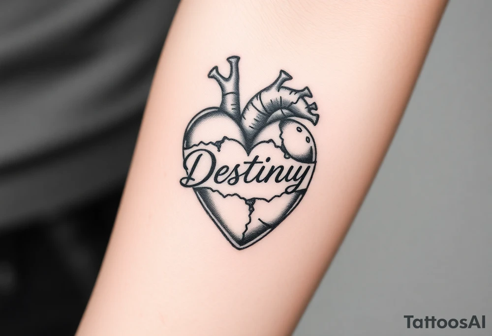 broken heart with destiny’s name tattoo idea