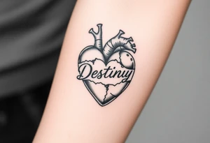 broken heart with destiny’s name tattoo idea