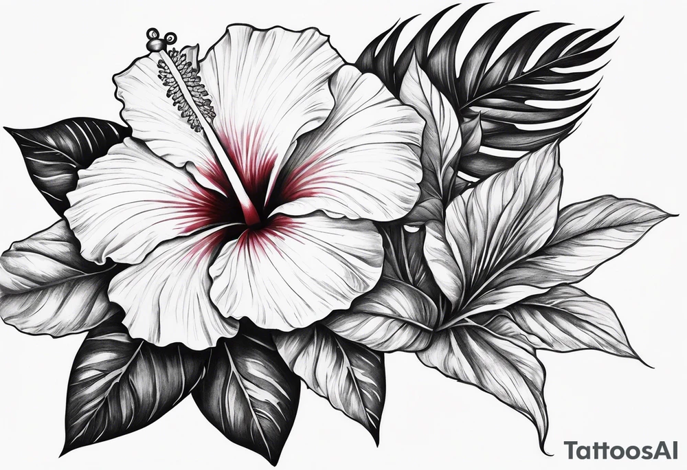 a hibiscus flower branch starting from wrist to shoulder, going around whole arm sleeve tattoo idea