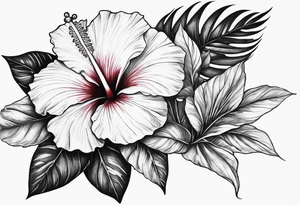 a hibiscus flower branch starting from wrist to shoulder, going around whole arm sleeve tattoo idea