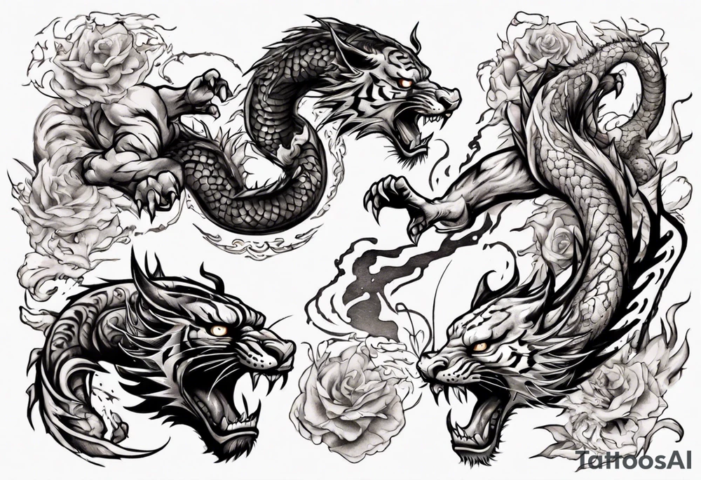 tiger and dragon are fighting tattoo idea