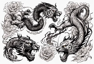 tiger and dragon are fighting tattoo idea